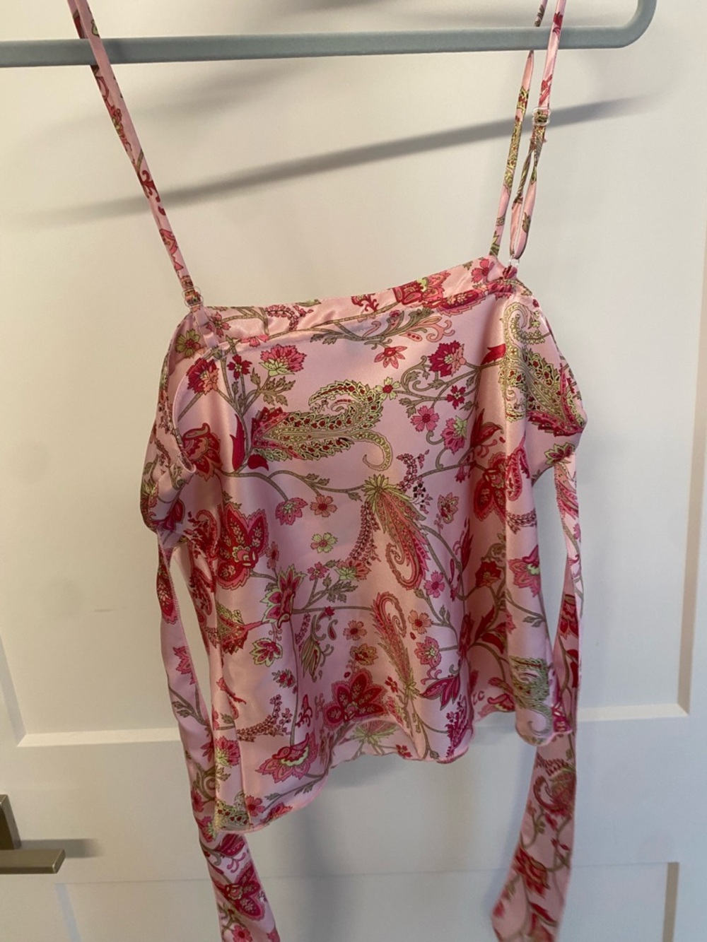 Y2K Vintage Pink Paisley Satin Cami with Ties - Picture 4 of 6